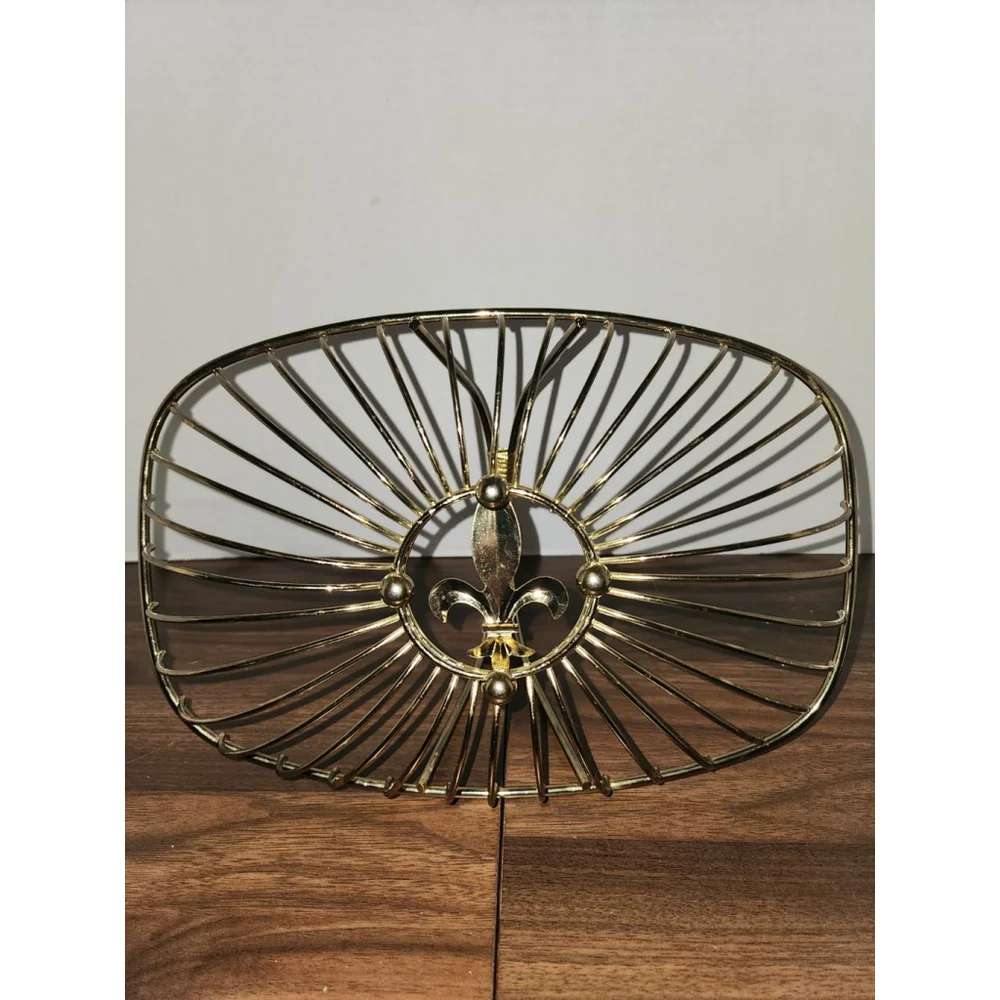 Vintage‎ Fleur De Lis Gold Wire Basket Woven Handle